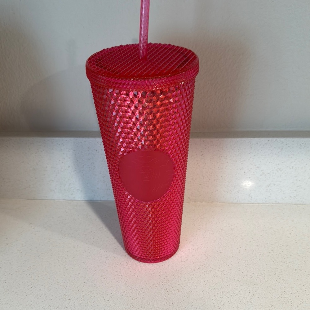 Hot Pink Studded Tumbler with Straw